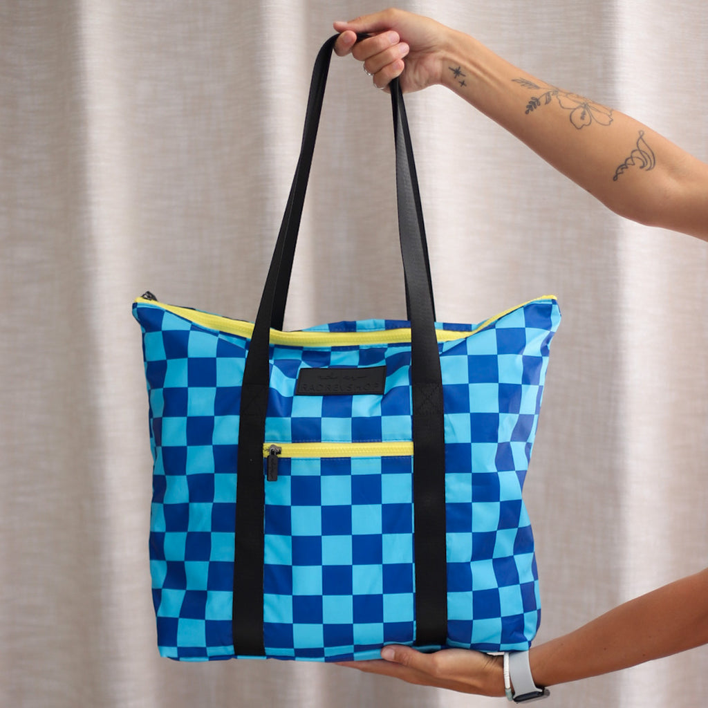 Blue Check Packable Tote